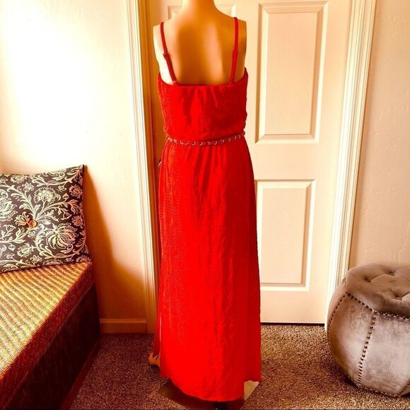 NWT Cache Red Lace Brocade Belted Maxi Dress SMALL - Picture 4 of 16